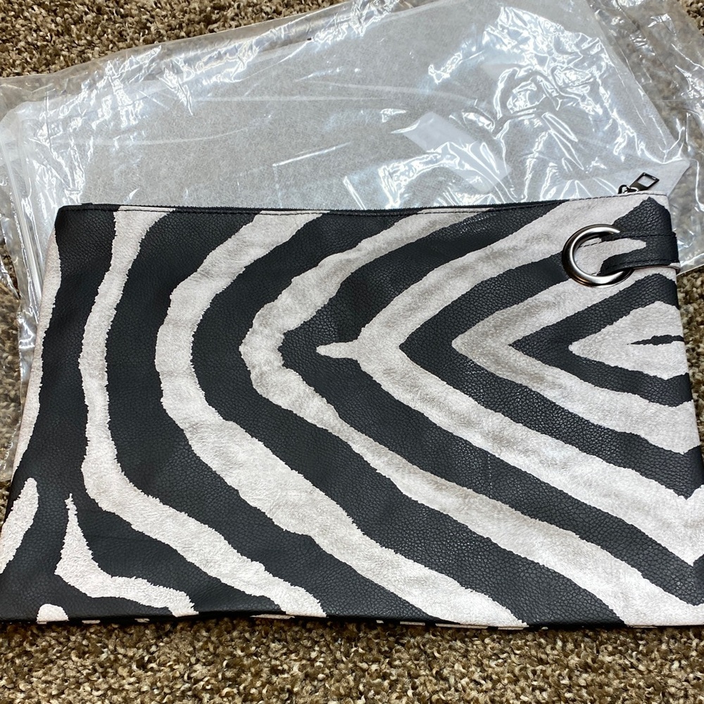 Zebra Print Clutch with Silver Ring Accent